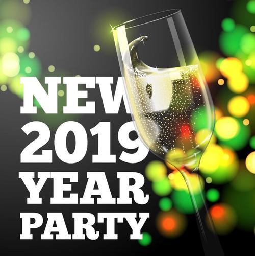 2019 new year party background with glass cup vector