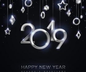 2019 new year silvery decorative with dark background vector