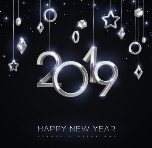 2019 new year silvery decorative with dark background vector