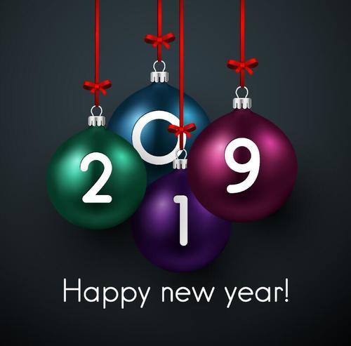 2019 new year text with decor ball vector