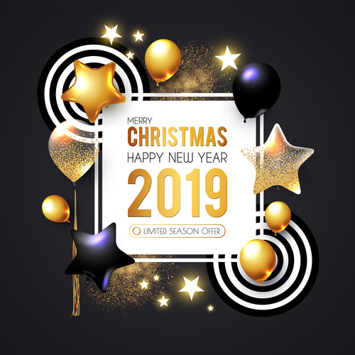 2019 new year with christmas dark background vector 05