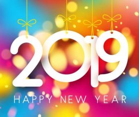 2019 new year with christmas decor and blurs background vector