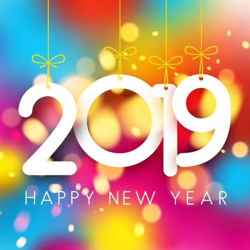 2019 new year with christmas decor and blurs background vector