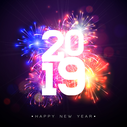 2019 new year with firework background vectors 01