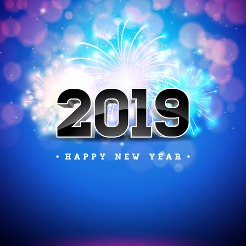 2019 new year with firework background vectors 02