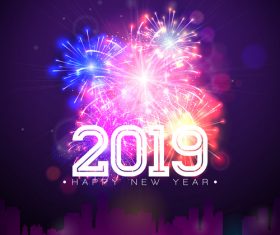 2019 new year with firework background vectors 03