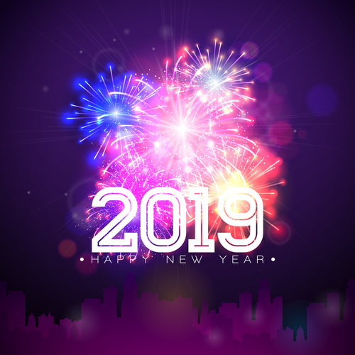 2019 new year with firework background vectors 03