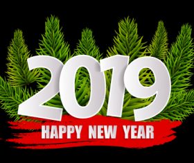 2019 new year with red banner design vectors