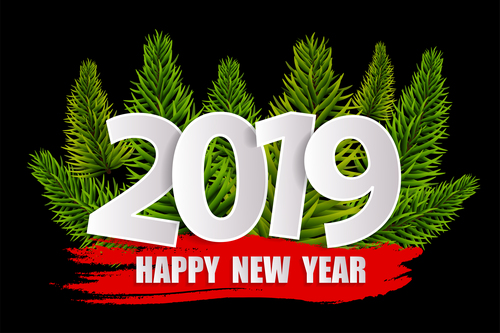 2019 new year with red banner design vectors