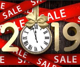 2019 new year with red sale ribbon vector