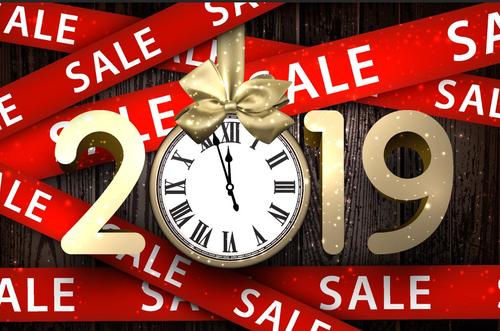 2019 new year with red sale ribbon vector