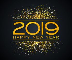 2019 new year with shiny golden confetti vector