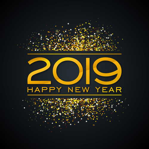 2019 new year with shiny golden confetti vector