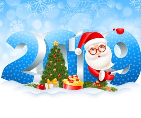 3D 2019 text design with christmas background vector 01