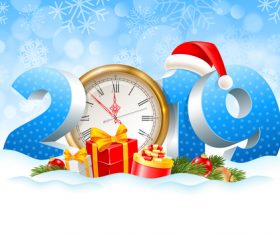3D 2019 text design with christmas background vector 02