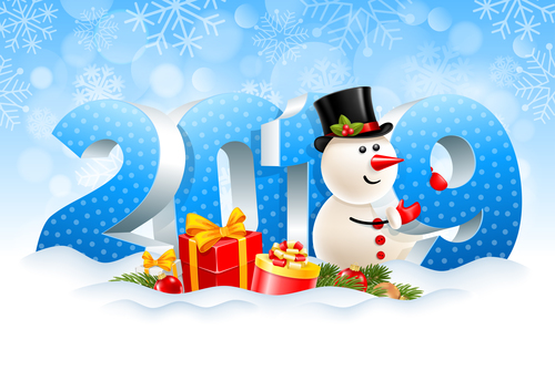 3D 2019 text design with christmas background vector 03