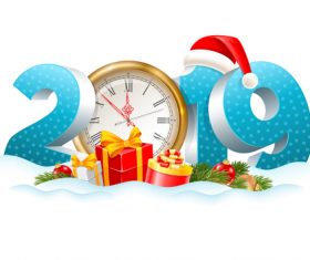 3D 2019 text design with christmas background vector 04