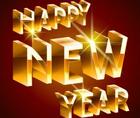 3D golden happy new year text design vectors