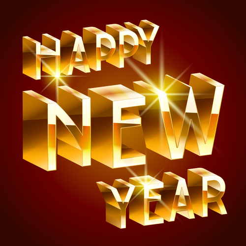 3D golden happy new year text design vectors