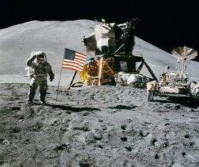 Astronauts aboard the moon Stock Photo 02