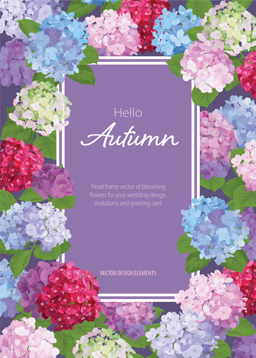 Autumn colored flower card vectors 01