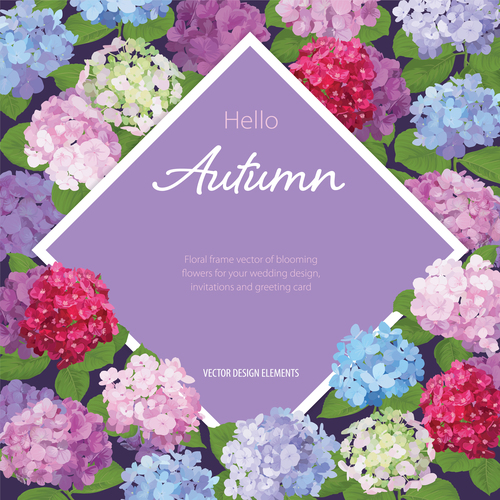 Autumn colored flower card vectors 02