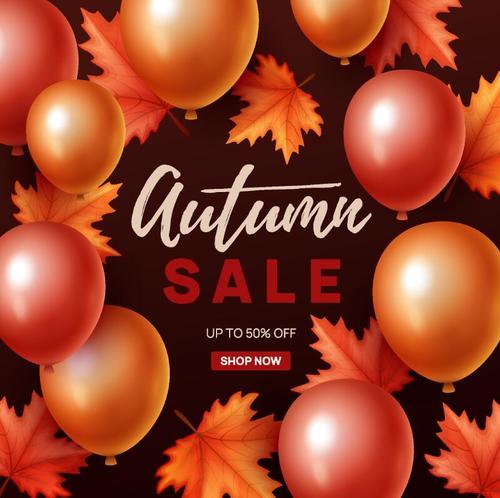 Autumn sale background with balloons frame vector