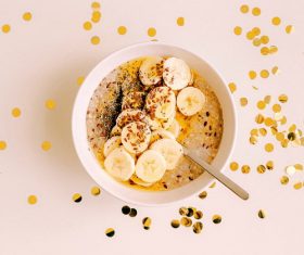 Banana oatmeal nutritious breakfast Stock Photo