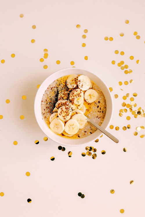 Banana oatmeal nutritious breakfast Stock Photo