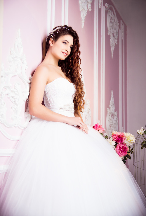 Beautiful charming bride in wedding luxurious dress Stock Photo 10