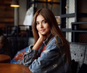 Beautiful girl in cafe Stock Photo
