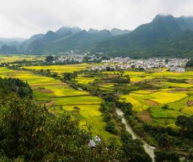 Beautiful mountain village and farmland Stock Photo 07