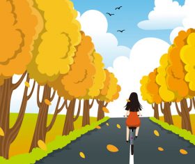 Bicycle girl autumn vector illustration