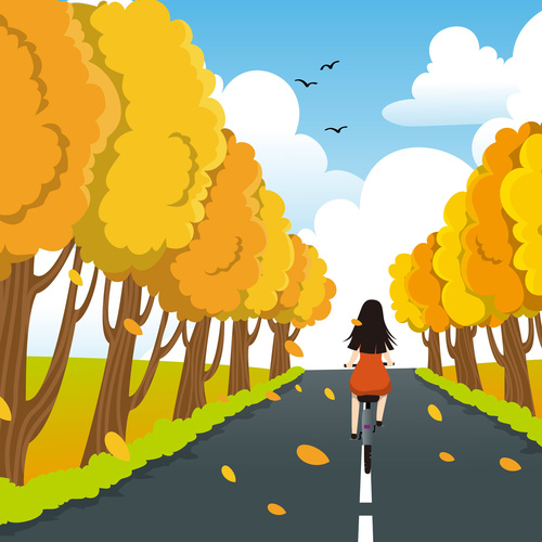 Bicycle girl autumn vector illustration