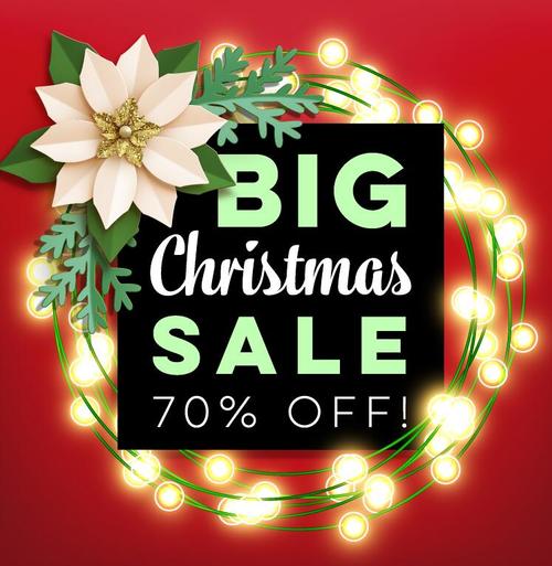Big christmas sale with flower vector