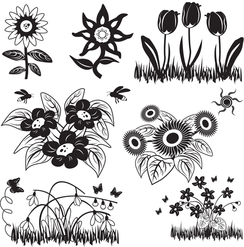 Black Flowers Templates 1 vector set