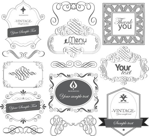 Black Labels with ornaments 1 vector