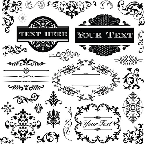Black Labels with ornaments 3 vector