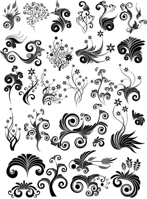 Black Swirl Floral Ornaments 1 vector