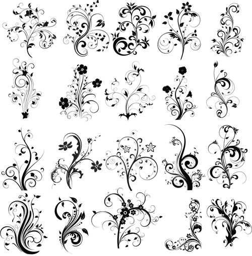 Black Swirl Floral Ornaments 2 vector