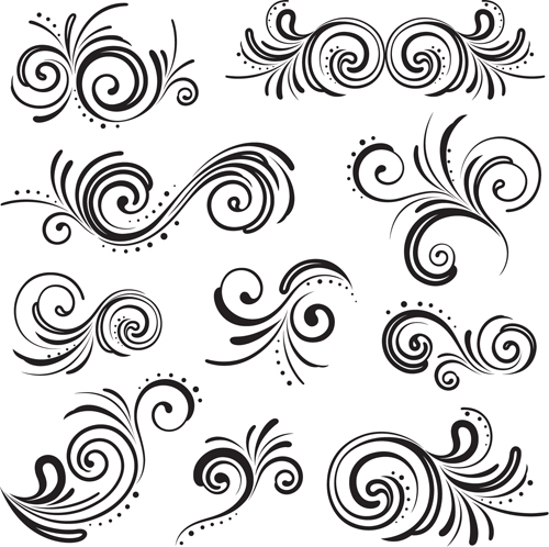 Black Swirl Floral Ornaments 3 vector