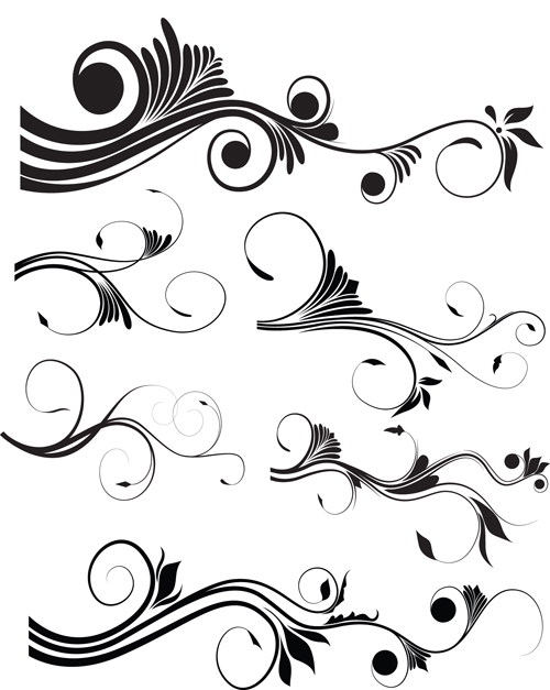 Black Swirl Floral Ornaments 4 vector