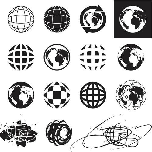 Black and white globe icons 1 vector