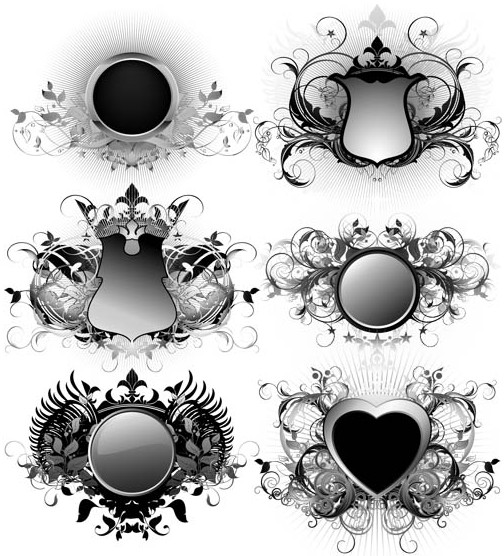 Black floral with Grunge Labels vector