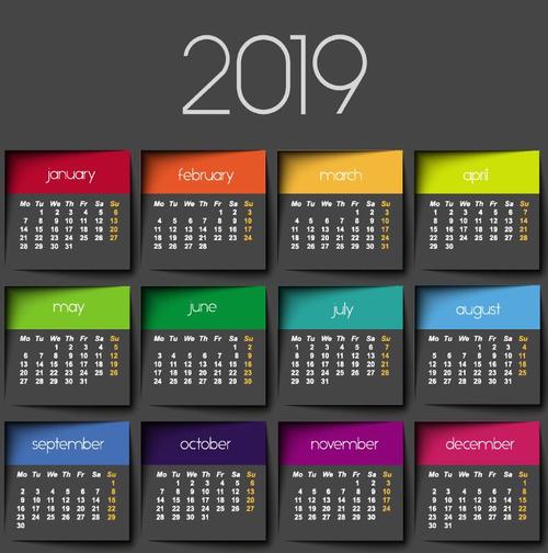 Black paper 2019 calendar template vector