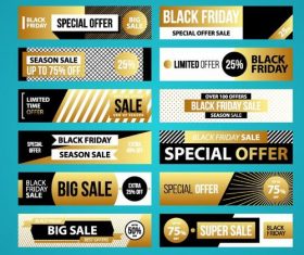Black with golden black firday sale banners vector