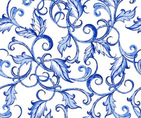 Blue floral decor pattern vector 01