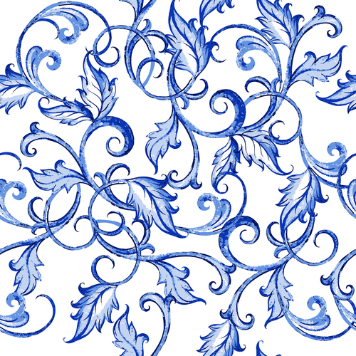 Blue floral decor pattern vector 01