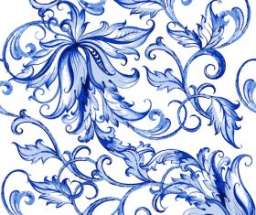 Blue floral decor pattern vector 02