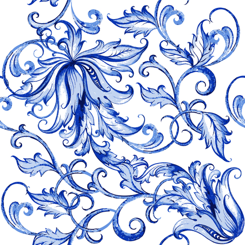 Blue floral decor pattern vector 02